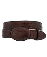 Black Cherry Western Cowboy Leather Belt Ostrich Quill Pattern Rodeo Buckle - €25,92 EUR