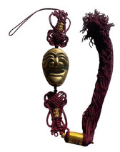 Vtg Solid Brass Comedy Mask Drama Theater HAPPY Face Wall Art Decor Maroon - £31.13 GBP