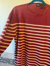 Boss by Hugo Boss Cranberry Red Beige Stripe Cotton Men&#39;s Sweater SZ 42 ... - $197.01