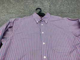 Roundtree &amp; Yorke Dress Shirt Mens Medium Pinstripes Pink Blue Button Up - $12.86