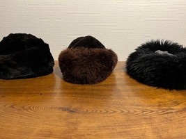 3 fur hats trimmed with leather, one man and two woman, excellent condition - £70.17 GBP