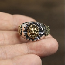 925 Silver Plated Lion Head Ring for Men Women,Punk Hip Hop Ring - £9.66 GBP