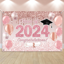 Pink Graduation Decorations Class of 2024, Pink Rose Gold Graduation Backdrop, C - £20.15 GBP