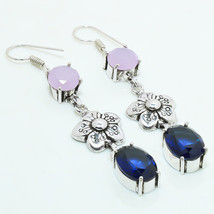 Iolite Rose Quartz Gemstone Handmade Fashion Earrings Jewelry 2.50" SA 2772 - £5.16 GBP