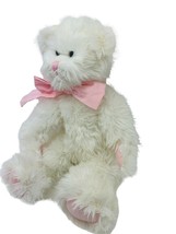 Burton + Burton FIB White Cat Jointed Pink Bow Lovey 16”Plush Stuffed Animal Toy - £20.05 GBP