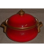1970s Vintage ASTA Wide RED ENAMELED 2 QT Pot w/Lid BRASS HANDLES West G... - $128.69