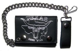 TEXAS LONE STAR TRIFOLD WALLET W CHAIN mens LEATHER #669 BIKER / BULL &amp; ... - $9.45