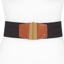 RALPH LAUREN Black Stretch Faux Leather Accent Slide Lock Wide Belt L - £23.76 GBP