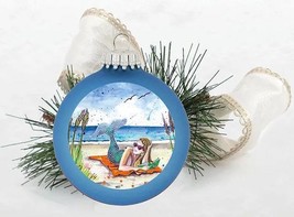 Mermaid on Beach Towel Glass Globe Ornament Made in USA Hand Painted - $26.68