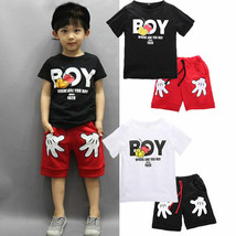 2pcs Kids Baby Boys Girls Summer Cartoon Mickey Short Sleeve Tops+Shorts Clothes - £8.83 GBP
