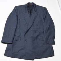 Vtg Jos A Bank 44L Blue Stripe Flannel Double Breasted Blazer Jacket Sport Coat - £59.55 GBP