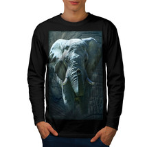 Wellcoda Huge Elephant Walk Mens Long Sleeve T-shirt, Nature Graphic Design - £18.35 GBP