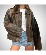 Vintage Distressed Brown Cowhide Leather Jacket: 90s Grunge Outerwear - $194.95