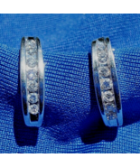 Earth mined Diamond Bar European Style HUGGIE Earrings Channel 14k White... - $850.25