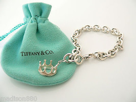 Tiffany &amp; Co Silver Crown Princess Bracelet Charm Attached Gift Pouch Love - £392.25 GBP