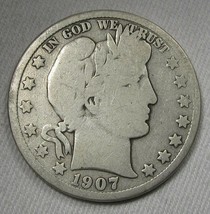 1907-D Barber Silver Half Dollar Coin AH318 - £14.64 GBP