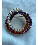 Vintage Patriotic Red White Blue Multi Circle Brooch Pin Gold Tone Finish - €16,96 EUR