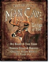 Man Cave Deer Lodge &amp; Bar Big Buck Cabin Garage Wall Art Decor Metal Tin Sign - £17.85 GBP