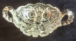 Vintage Imperial Glass Berry Bowl Double Handle Bowl Diamond and Fans De... - $15.00