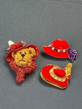 Lot of Boyd’s Bears Red Hat Resin Teddy Bear Head &amp; Red &amp; Purple Enamel ... - £7.56 GBP