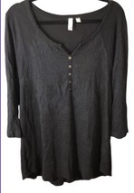 Eloise Shirt Womens XL Henley Black Semi Sheer Rollup Sleeves V-Neck Top - £8.14 GBP