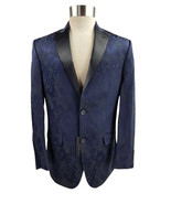 Van Heusen Studio 38R Glossy Floral Navy Blue Suit Coat Cotton Men&#39;s Medium - £27.39 GBP