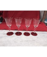 Weston Glass Ruby Red Footed Cordials, Star Flower Cut Stemware Set, Bar... - $31.68