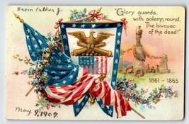 Memorial Decoration Day Postcard Flags Eagle Veterans Army Grave Stone Tuck 1907 - £12.92 GBP