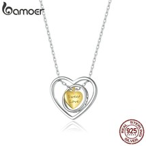 bamoer Genuine 925 Sterling Silver Geometric Heart Triple Pendant Necklace for W - £21.15 GBP