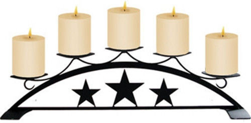 Wrought Iron Table Top Pillar Candle Holder Star Pattern Holds 5 Candles Decor - £38.57 GBP