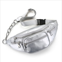 Rivet Style Men Women PU Waist Bags Chain Black Solid Fanny Pack Travel Steampun - £66.19 GBP