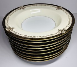 9 Noritake China 4981 Valiere 8 1/4” Rimmed Cereal Soup Bowls Black &amp; Go... - $71.28