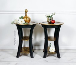 Pair Set Of Two Butler Tables Removable Tray |  Black Gold | Side Table ... - £459.62 GBP