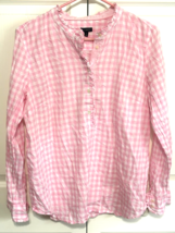 Talbots Womens L Pink &amp; White Check Barbie Long Sleeve Cotton Shirt Top ... - $14.85