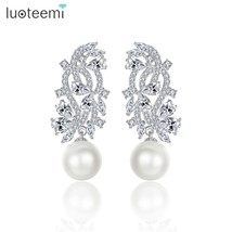 LUOTEEMI Unique Chic Big White Simulated  Drop Earrings for Women Vintage CZ Wed - £17.43 GBP