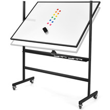 Costway Height Adjust 48&quot;x36&quot; Mobile Magnetic Double-Sided Reversible Whiteboard - £175.81 GBP