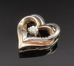 10K GOLD &amp; 925 Silver - Vintage Two Tone Genuine Diamond Heart Pendant - PT20755 - £34.14 GBP