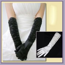 Long and Longer Ruched Satin Wedding Opera Full Finger Gloves in White o... - $32.95
