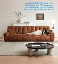 Oil Wax Genuine Thickened Calfskin Leather, Genuine Goose Down Backrest Sofa - $6,762.00