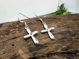 925 Silver Cross Drop Earrings, Handmade Unisex Earrings, Gifts For Christian - £19.28 GBP