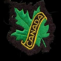 Vintage Travel Souvenir Embroidery Wool Felt Patch Canada Green Maple Leaf - $9.89