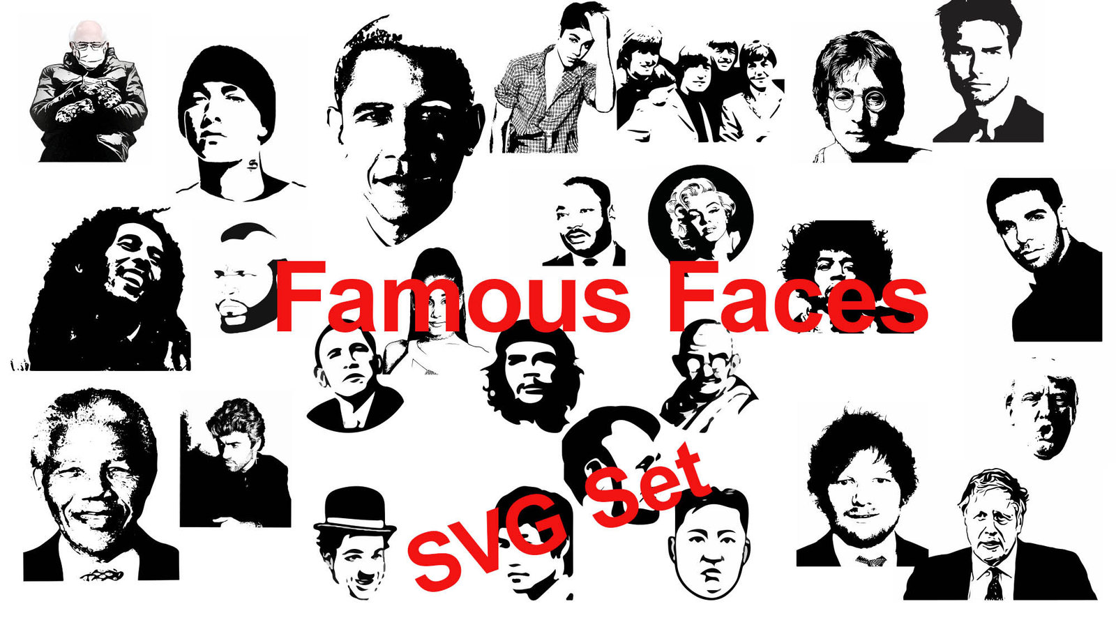Famous Faces Silhouette SVG Bundle: Iconic Celebrity Designs for Crafting - $3.70
