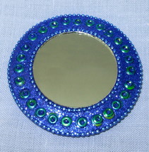 Blue  Green 3&quot; Round Pocket Purse Mirror India LIMBO - £4.05 GBP