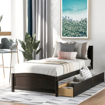 Twin Size Platform Bed With Two Drawers, Espresso - £262.46 GBP