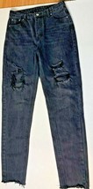 Shein Womens M Black Jeans High Rise Distressed Raw Hem  - $8.91