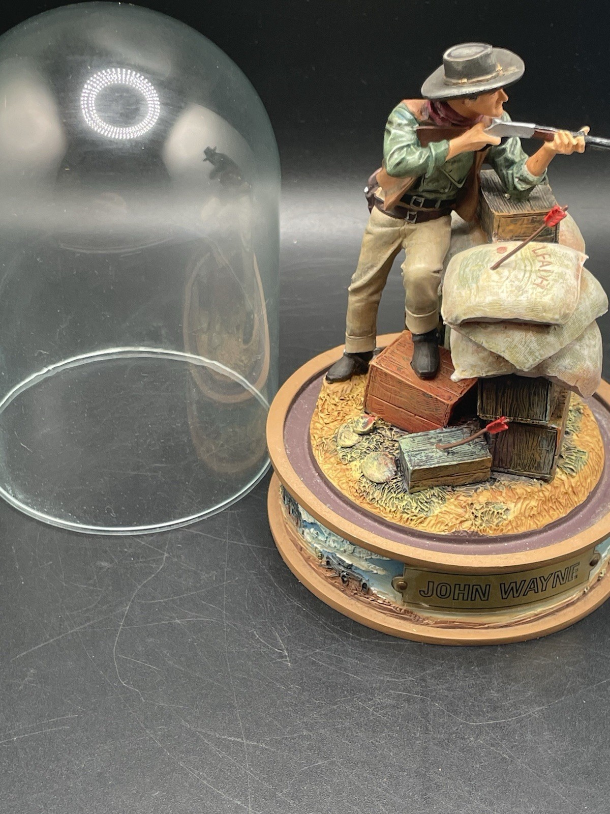 John Wayne THE DUKE Hand Painted Sculpture Dome GUN STANDOFF MOVIE Figurine - $29.31