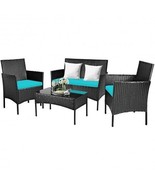 4 Pcs Patio Rattan Cushioned Sofa Furniture Set with Tempered Glass Coff... - €235,00 EUR