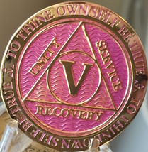5 Year AA Medallion Lavender Pink Gold Alcoholics Anonymous Sobriety Chi... - £14.10 GBP