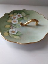 Vtg Signed Handpainted Porcelain Floral Nappy Dish White Dogwood Gold Gilt - $10.88