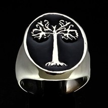 Sterling silver ancient symbol ring Tree of Life with Black enamel high polished - £79.93 GBP